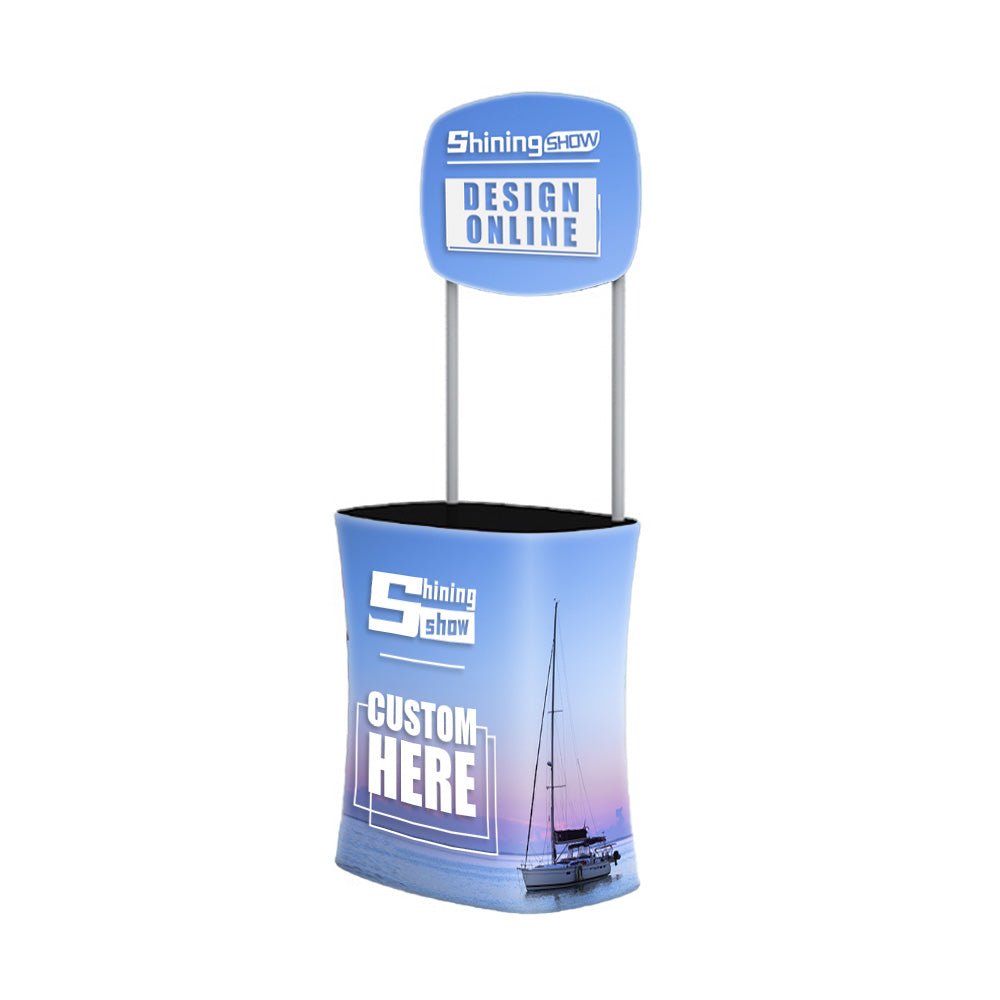 Pop Up Square Trade Show Portable Promotion Counter With Custom Graphic Wra