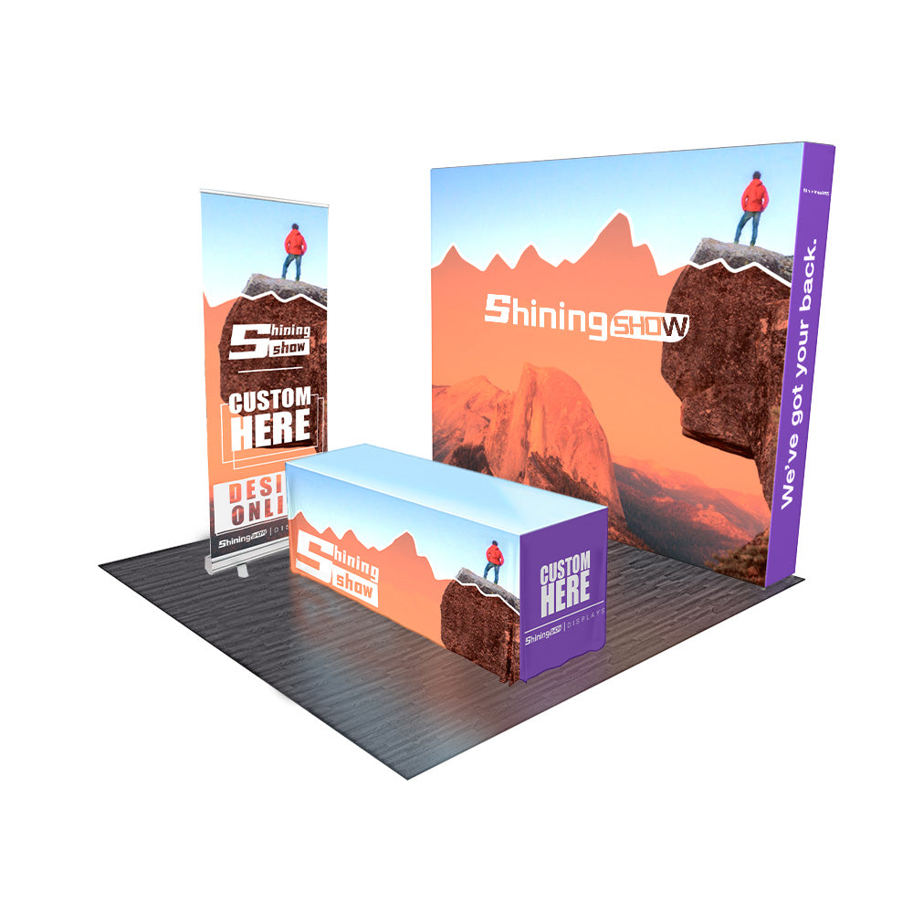 Trade Show Pop Up Banner Backdrop Kit STB1 With Table Cover & Banner Stand Custom Graphics Shiningshow