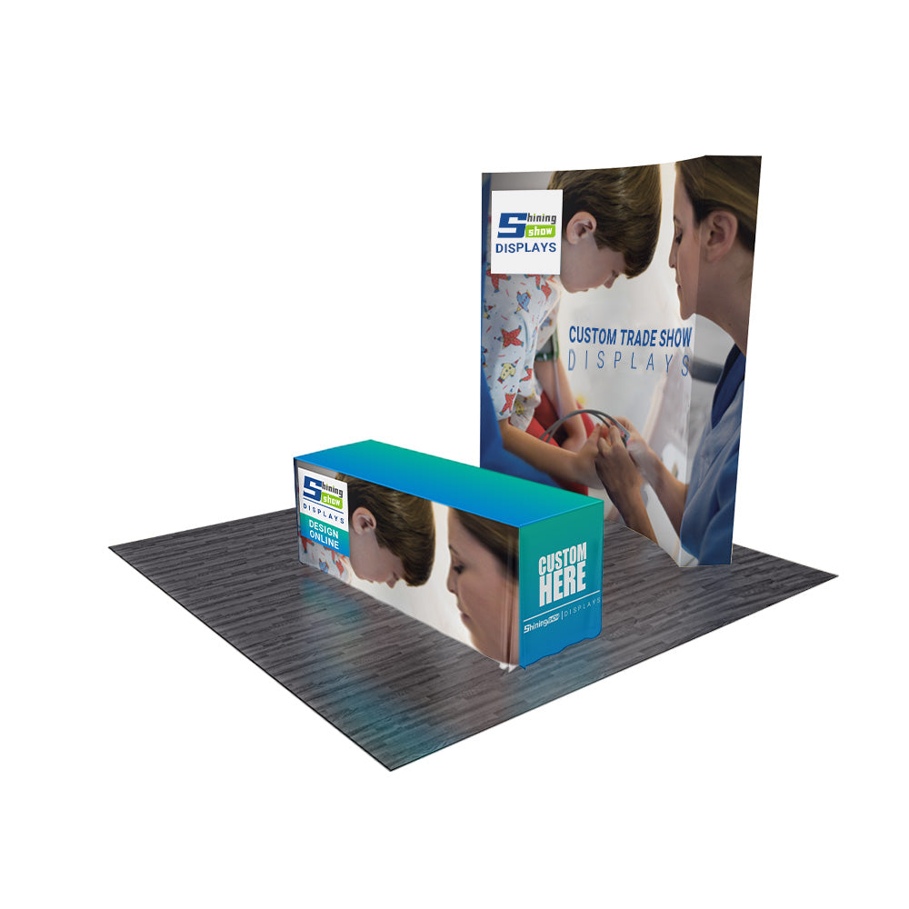 Trade Show Curve Pop Up Banner Backdrop Kit St6 With table Cover & Custom Graphics Shiningshow