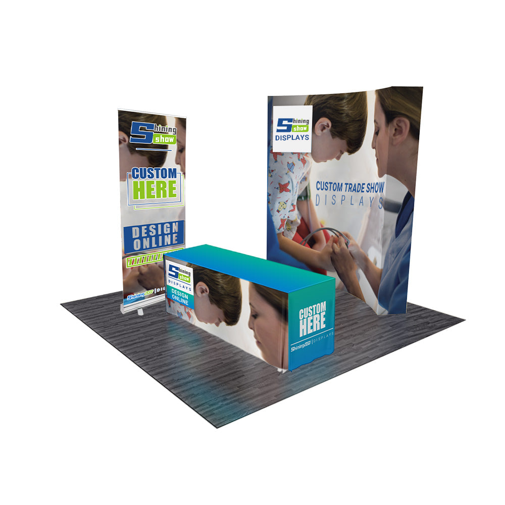 Trade Show Curve Pop Up Banner Backdrop Kit STB6 With Table Cover & Banner Stand Custom Graphics Shiningshow