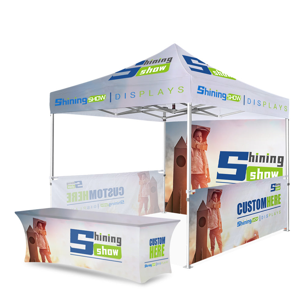 Custom Pop Up Canopy Tent Package E: Tent, Walls, Flags, Table Cover ...