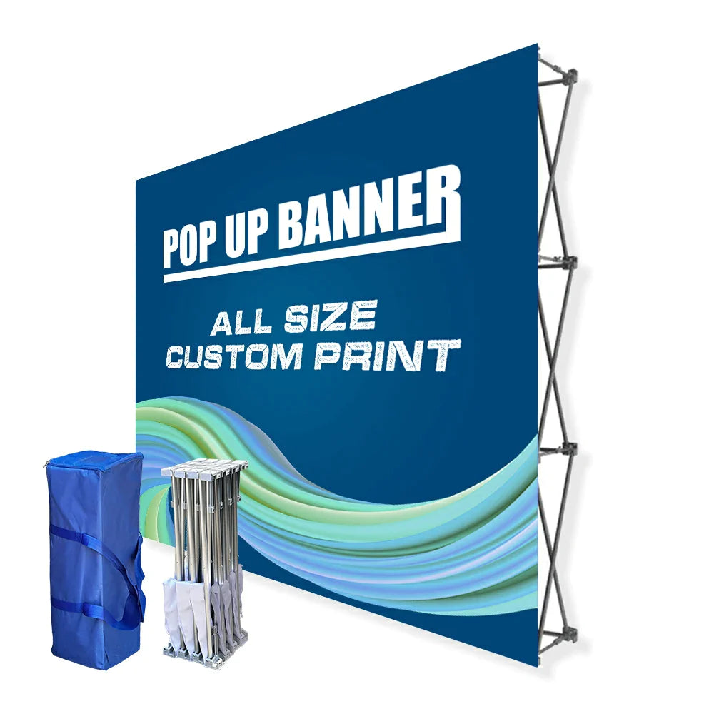 Trade Show Pop Up Banner Backdrop Kit ST1 With Table Cover & Custom Graphics Shiningshow