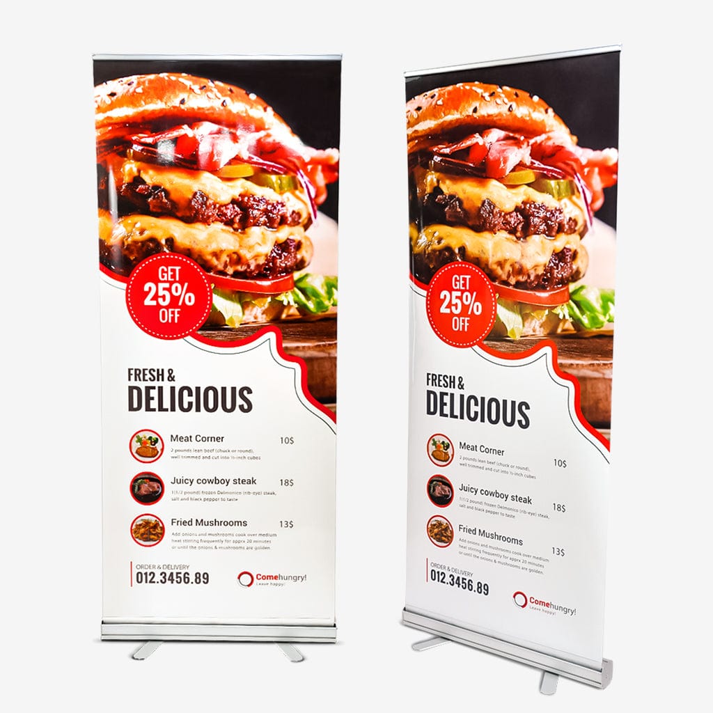 ShiningShow Retractable Banner Stand with Customized Printed Banners | Multiple Width Options - Silver