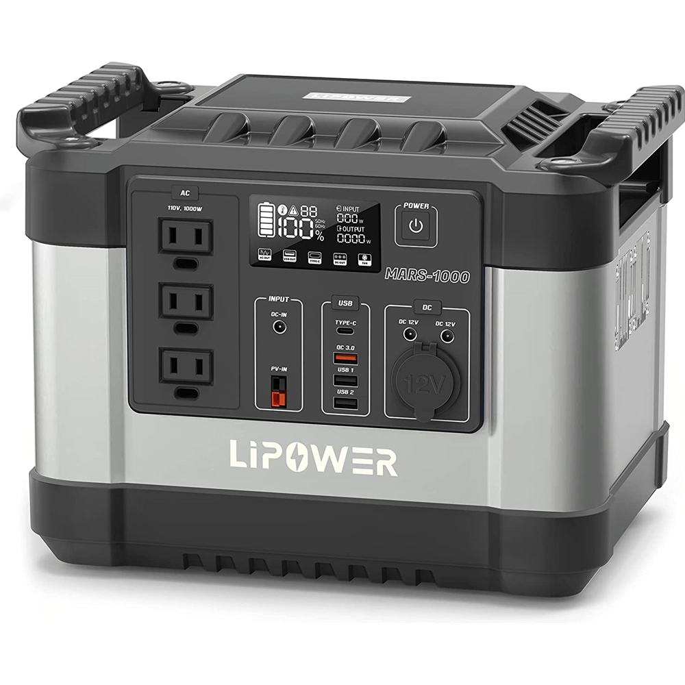 LIPOWER Portable Power Station, 1000W Solar Generator with 3 AC Outlets Battery Emergency with 3 Pure Sine Wave AC Outlet Backup Power