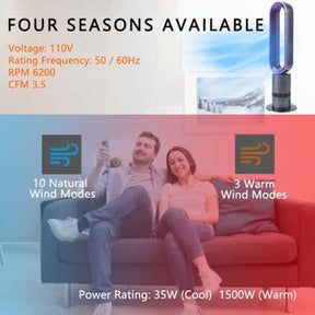 ShiningShow-32-inch-Space-Heater-Bladeless-Tower-Fan,-Heater-&-Fan-Combo,-9H-Timer-10-Speeds-with-Remote-Control,-Air-Circulator-Fan