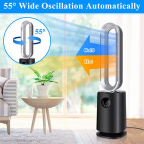 ShiningShow 35-inch Space Heater Bladeless Tower Fan, Heater & Cooling Air Purifier, with Remote Control, Air Circulator Fan for Home Air Conditioner