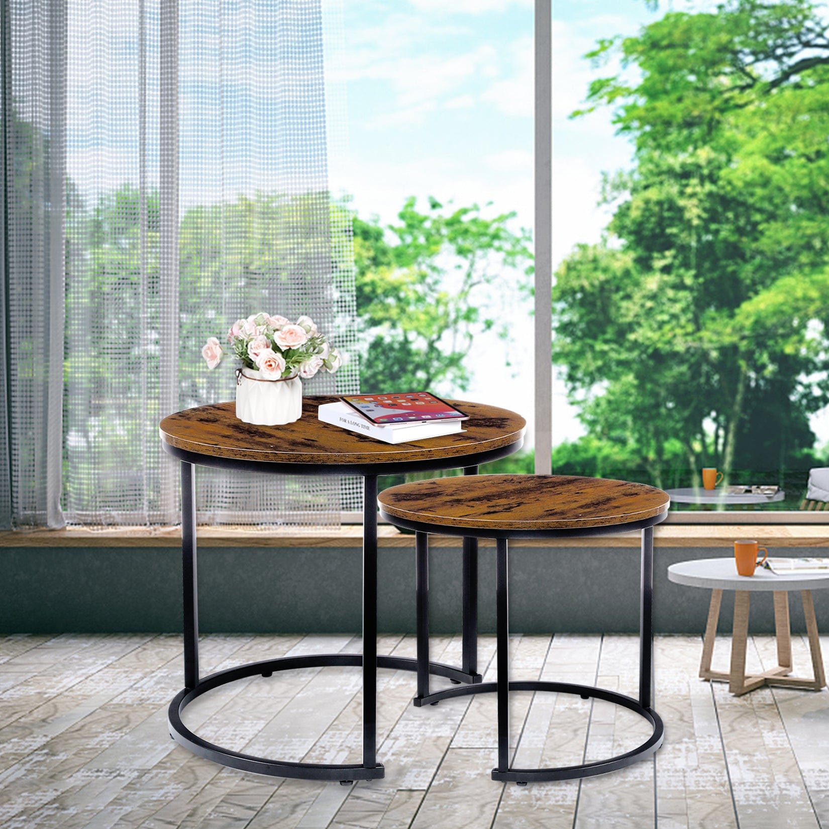 ShiningShow-Coffee-2-in-1-Sofa-side-Round-Nest-Tables-Wood-display-shelf