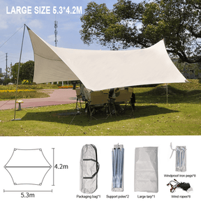 ShiningShow Tarp with 2 Poles, UV UPF50+, PU3000 Waterproof Camping Tarp, Lightweight Car Awning Sun Shelter for Camping, Hiking and Backpacking Trips