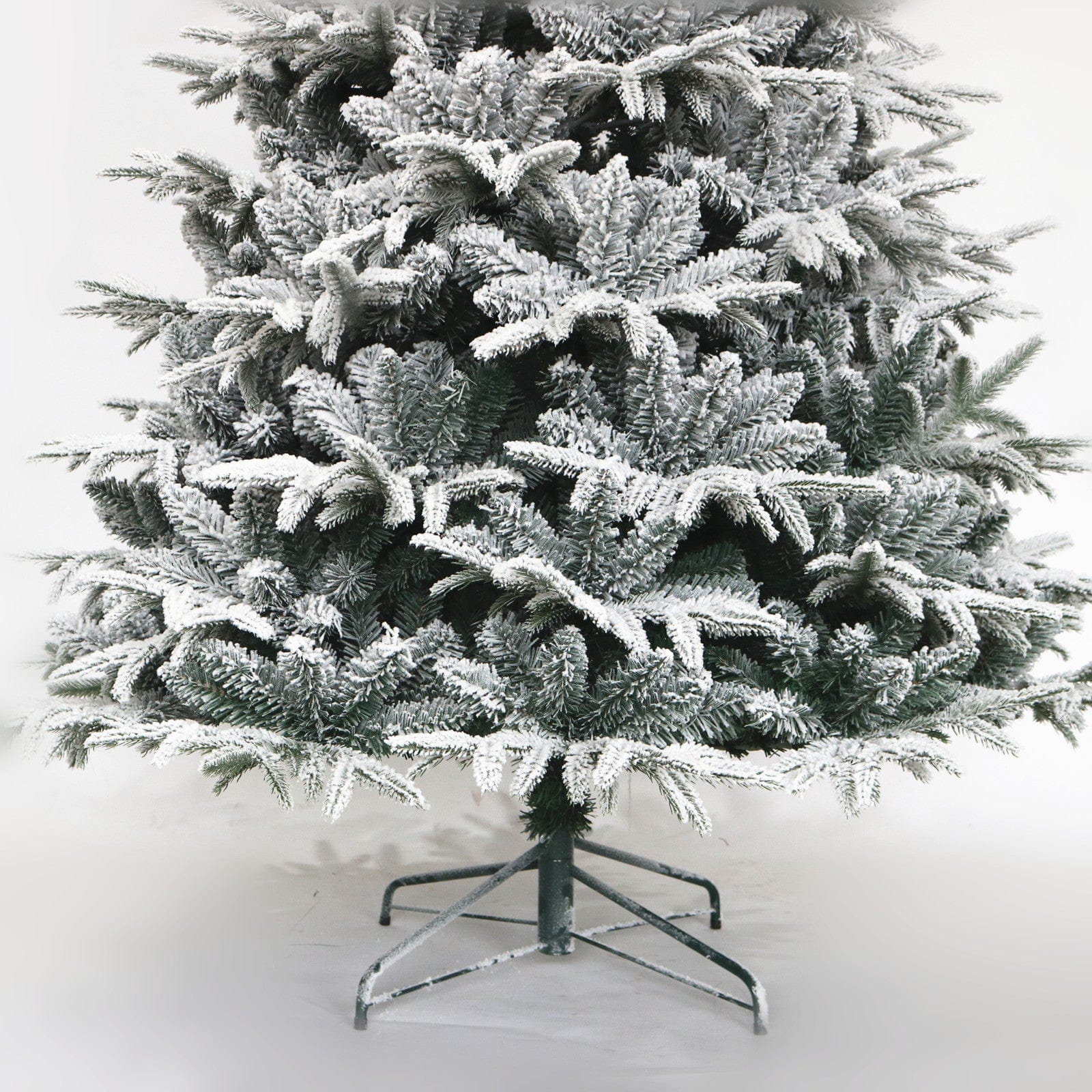 ShiningShow Snow Flocked Christmas Tree 7ft Artificial Hinged Pine Tree with White Realistic Tips Unlit