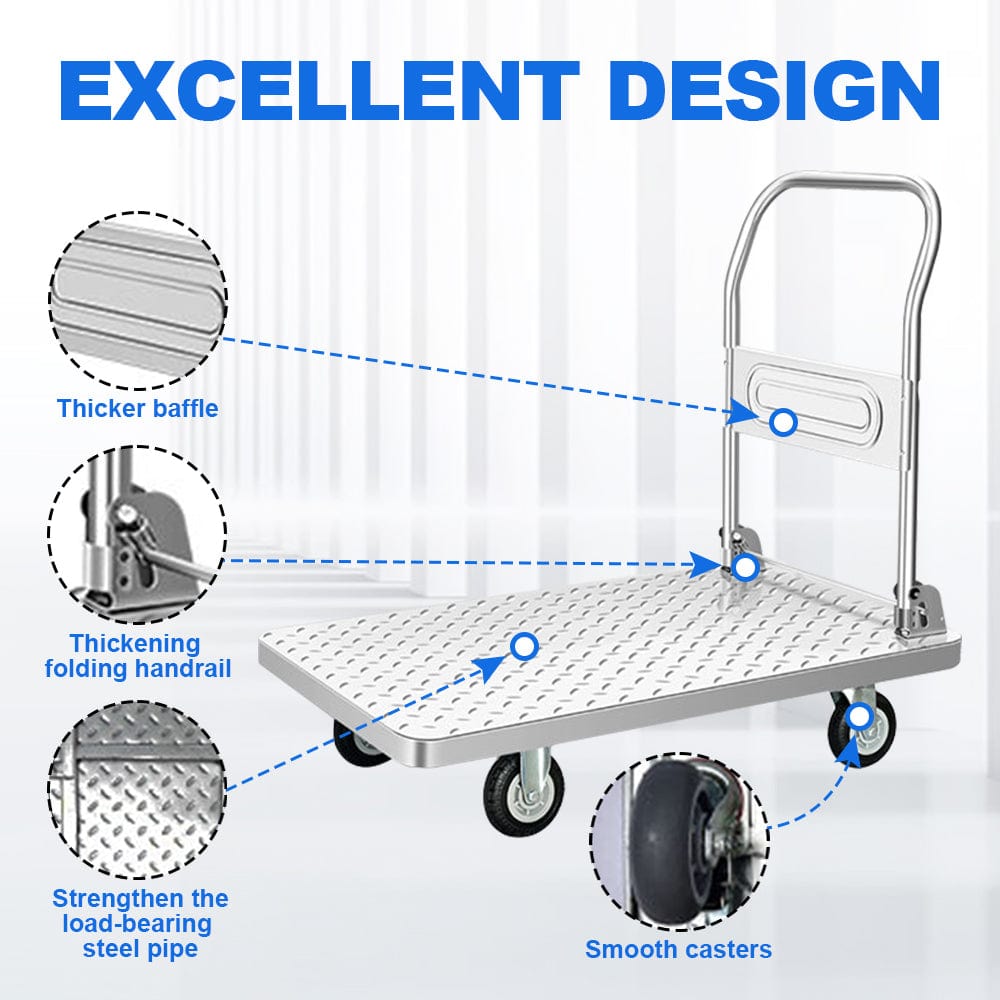 Platform Dolly Cart | Folding 1000 Pound Capacity 360 Degree Swivel Wheels | 35*18.5*32.5 in | Silver, Size: Silver-1000 lbs