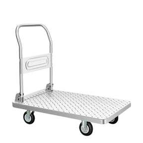 ShiningShow Stainless Steel Platform Truck with 660lb Weight Capacity and 360 Degree Swivel Wheels, Foldable Push Hand Cart for Loading and Storage