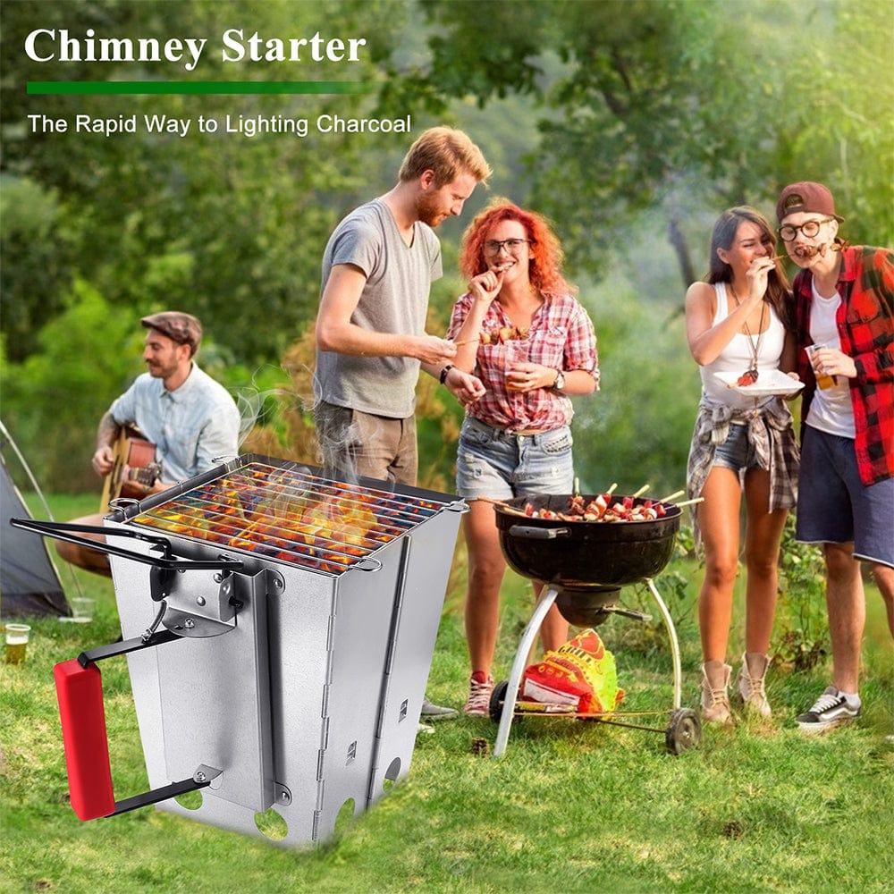 ShiningShow Patio Grill Charcoal Chimney Starter Foldable, Collapsible, Silver